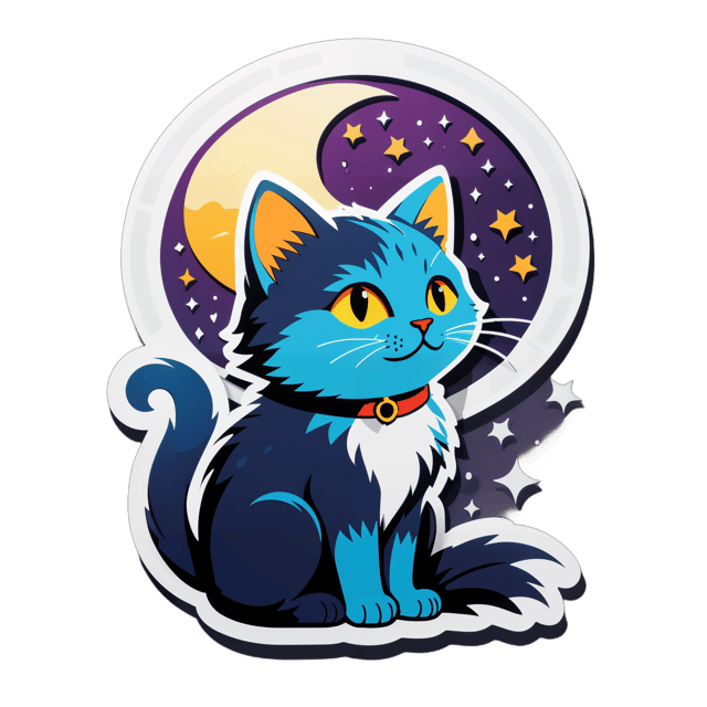 AI generated cartoon sticker for cat night