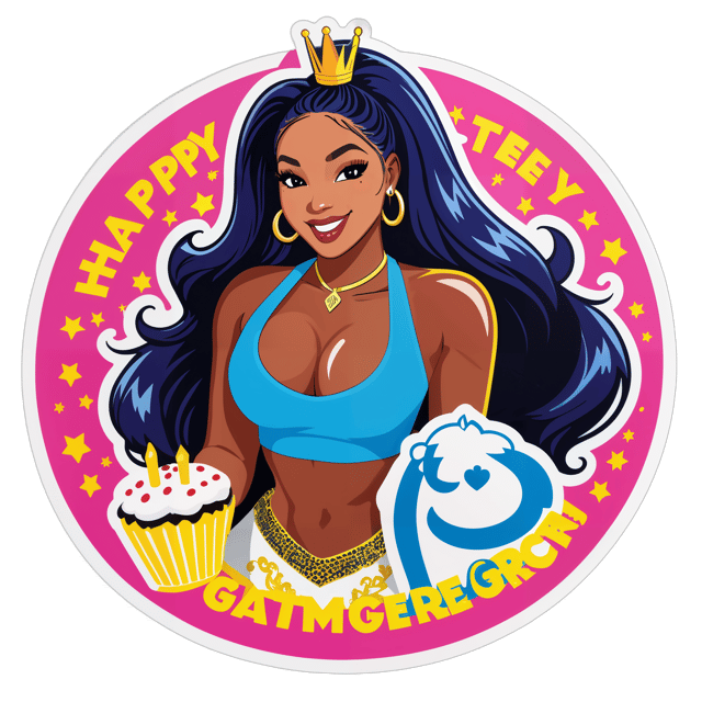 AI generated cartoon sticker for Meghan thee Stallion Happy Birthday George