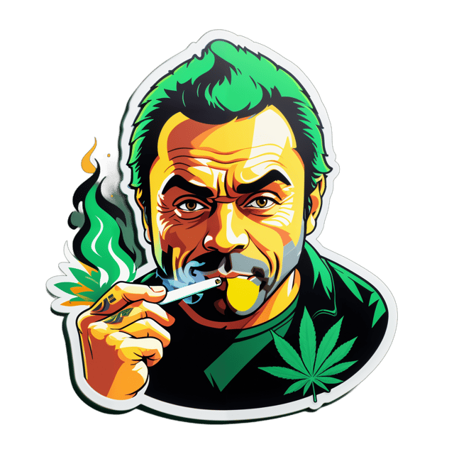 AI generated cartoon sticker for joe rogan smoking weed