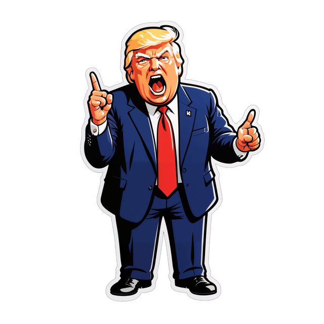 AI generated cartoon sticker for Donald Trump yelling at his supporters pointing finger






