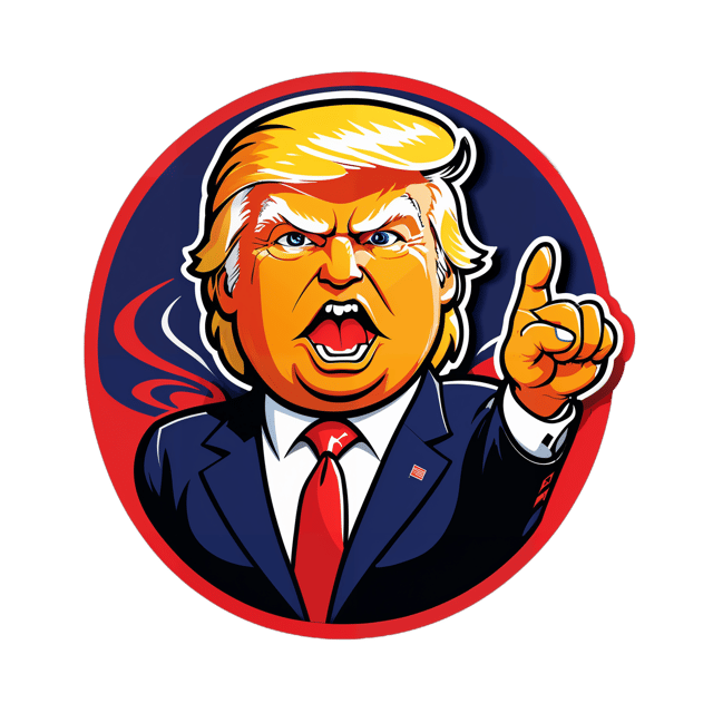 AI generated cartoon sticker for Donald Trump in a seal looking evil pointing at you
