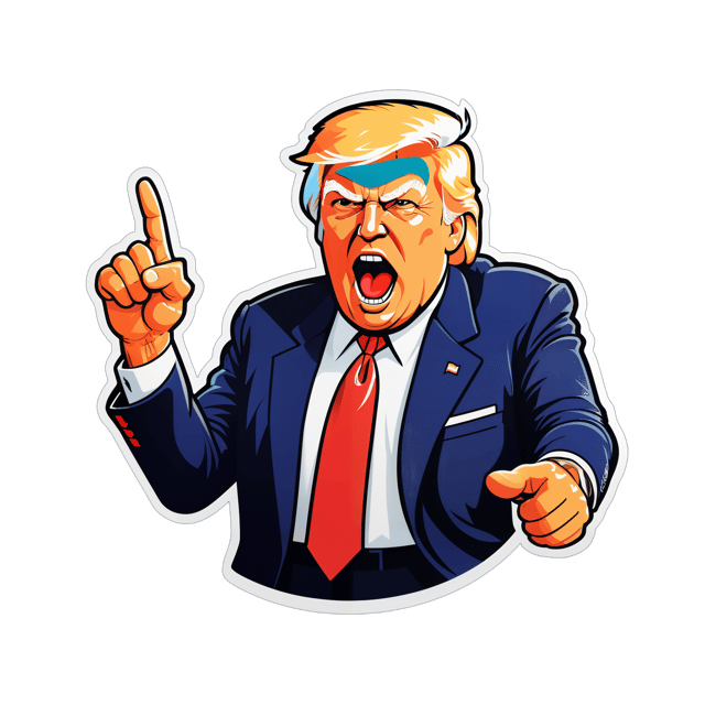 AI generated cartoon sticker for Donald Trump yelling at his supporters pointing finger






