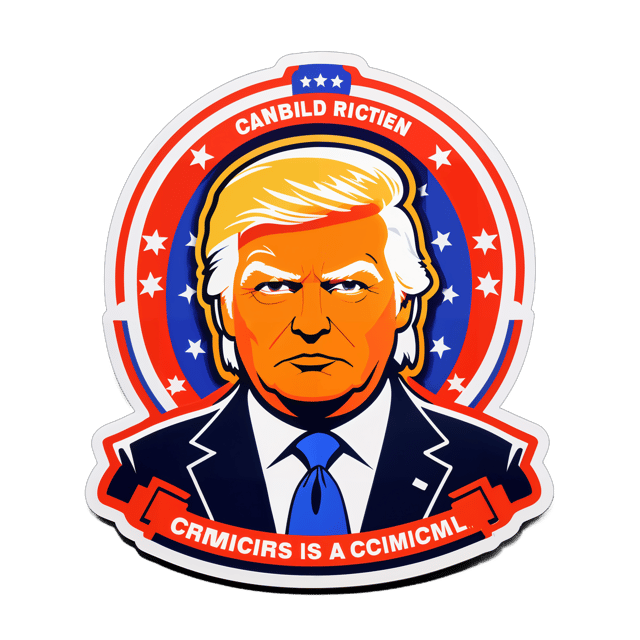 AI generated cartoon sticker for Donald Trump is a criminal
















