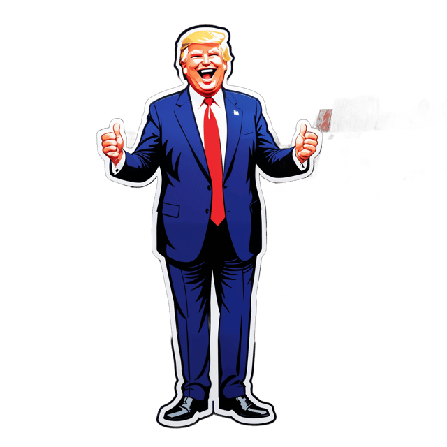 AI generated cartoon sticker for full body Donald Trump at the high-price grocery store laughing














