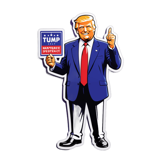 AI generated cartoon sticker for full body Donald Trump + holding a large sign
















