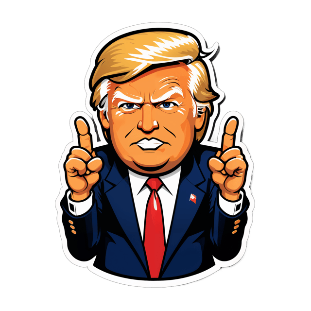 AI generated cartoon sticker for Donald Trump + giving you the middle finger





