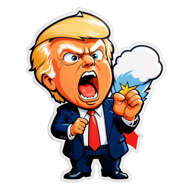 AI generated cartoon sticker for Donald Trump yelling at the little guy





