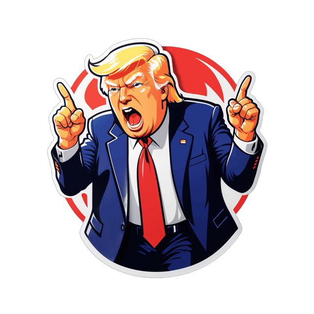 AI generated cartoon sticker for Donald Trump yelling at his supporters pointing finger






