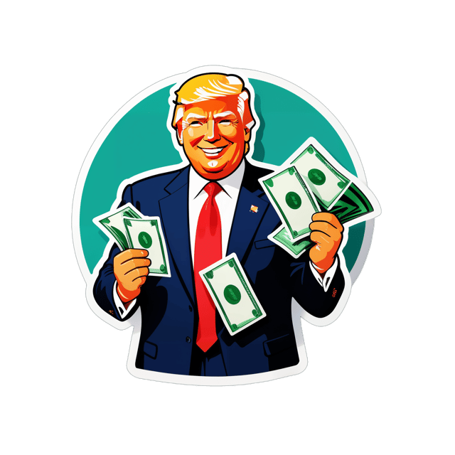 AI generated cartoon sticker for Donald Trump with lots of money












