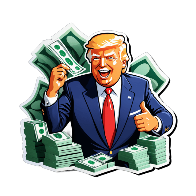 AI generated cartoon sticker for Donald Trump with lots of money












