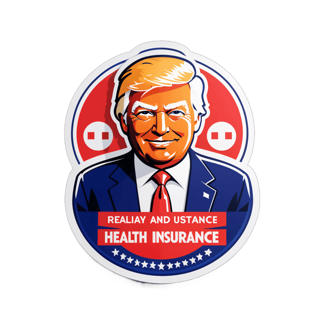 AI generated cartoon sticker for Donald Trump and health insurance




