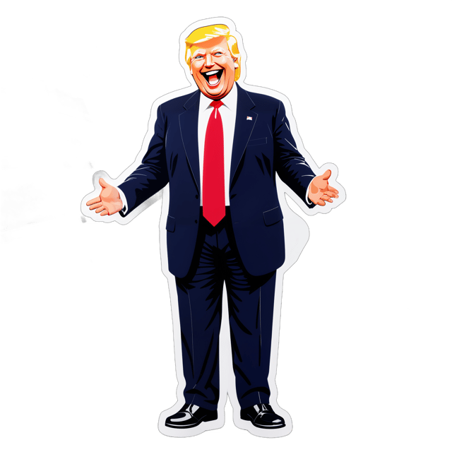 AI generated cartoon sticker for full body Donald Trump at the grocery store laughing














