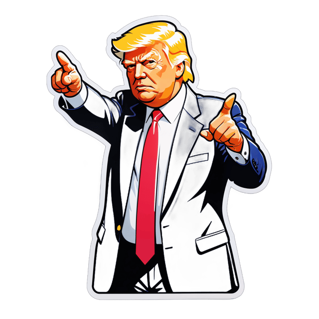 AI generated cartoon sticker for Donald Trump pointing down

