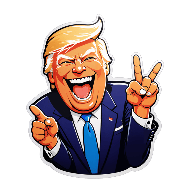 AI generated cartoon sticker for Donald Trump laughing at you point the finger