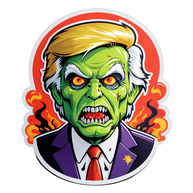 AI generated cartoon sticker for Donald trump as a zombie