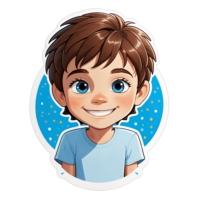 AI generated cartoon sticker for Boy 10 years old
Brown hair
Few freckles 
Blue eyes 
Smiling 
Birthday 