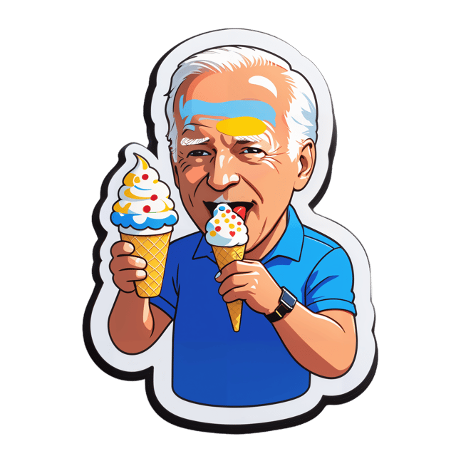 AI generated cartoon sticker for biden eating ice cream