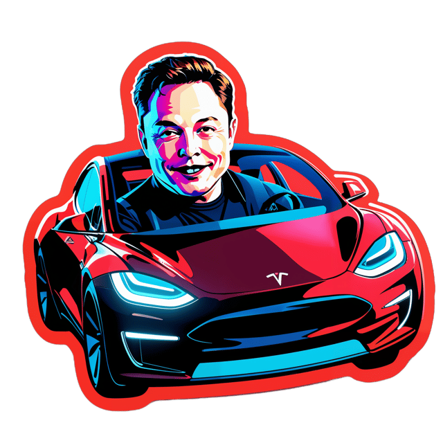 AI generated cartoon sticker for Elon Musk driving in a tesla