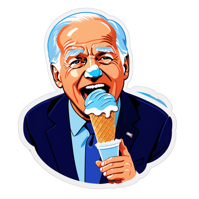 AI generated cartoon sticker for joe biden eating ice cream