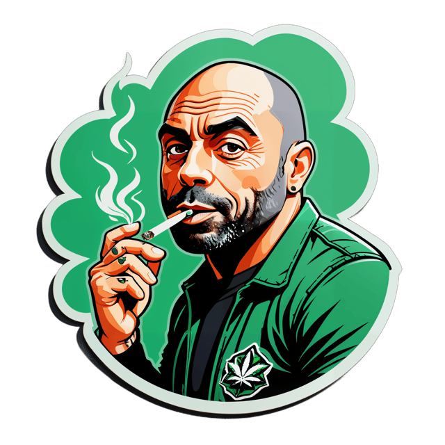 AI generated cartoon sticker for joe rogan smoking weed