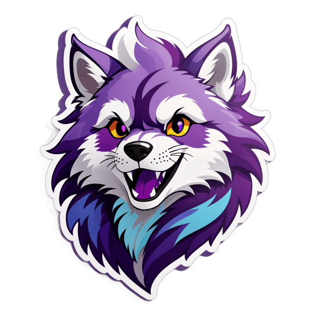 AI generated cartoon sticker for Furry Wolf with purple hair