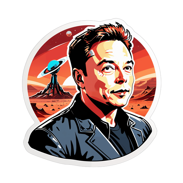 AI generated cartoon sticker for Elon Musk on mars