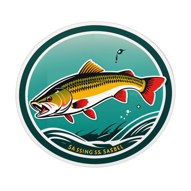 AI generated cartoon sticker for s a s fishing barbel river