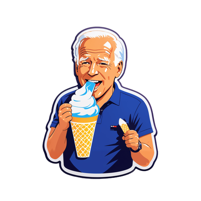 AI generated cartoon sticker for biden eating ice cream