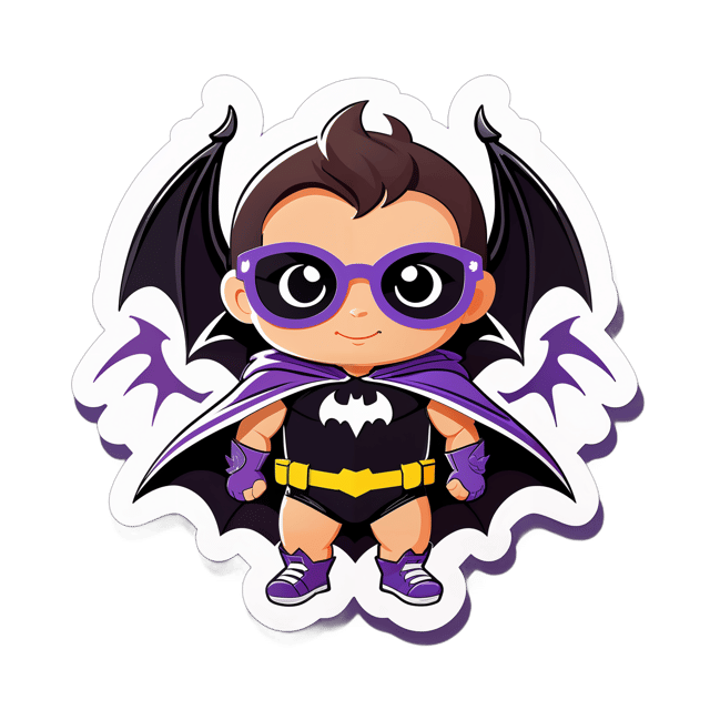 AI generated cartoon sticker for Baby bat wings outstretched wear sun glasses and a cape 